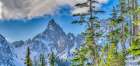 USA-Washington State-Alpine Lakes Wilderness Panorama view of Kaleetan Peak and alpine fir trees Art Print